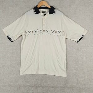 Haggar Golf Mens Cream Cotton Short Sleeve Polo Shirt Embroidered Size Medium‎